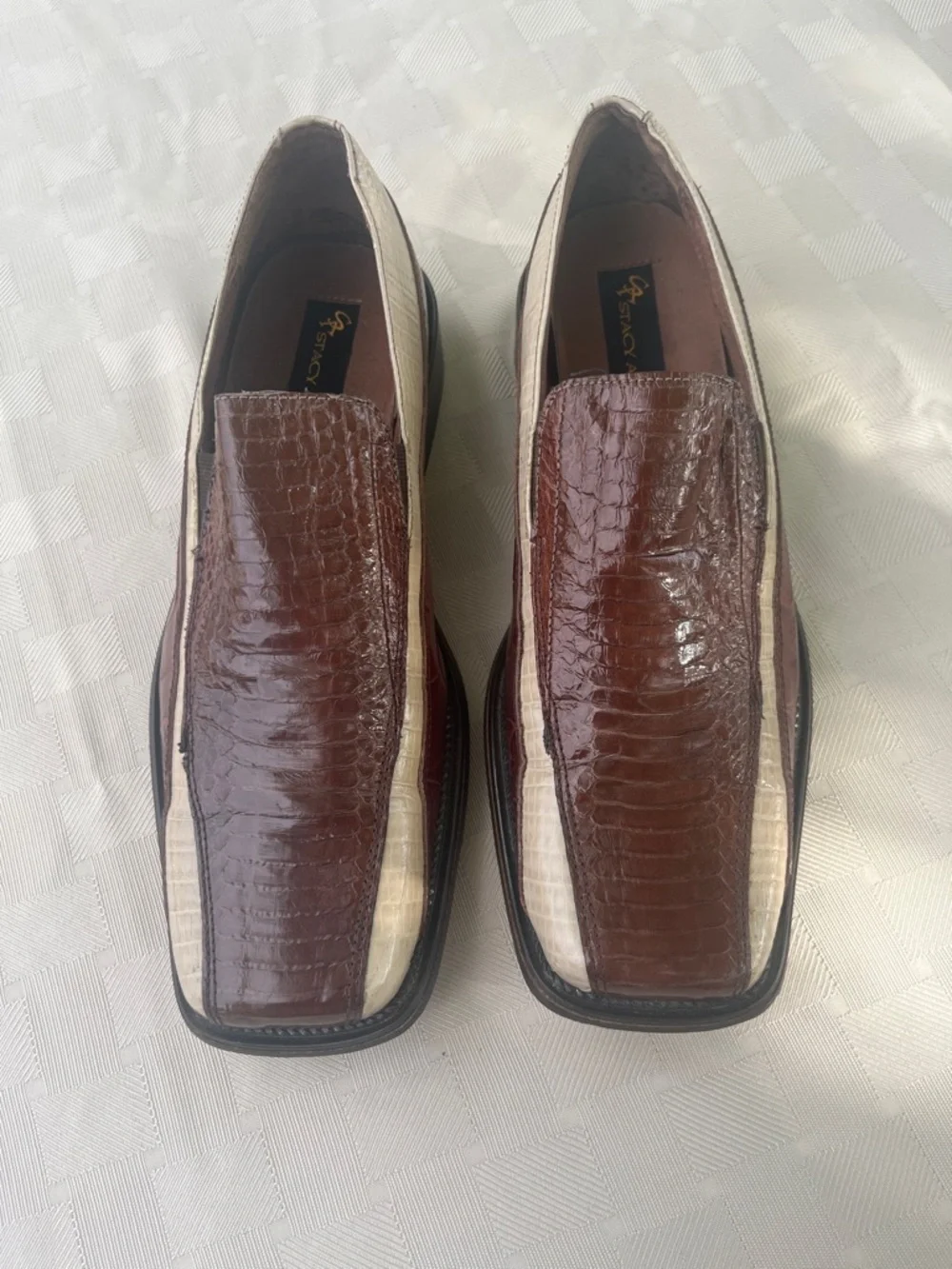 Stacy Adams Brown & Cream Genuine snake and leather upperTexture Slip-On Loafers